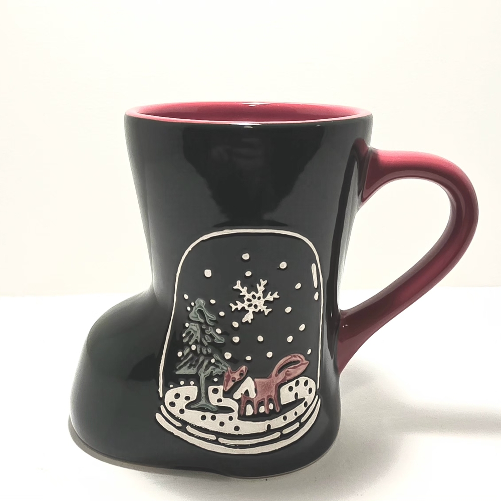Potters Studio Boot Shaped Fox Mug Christmas Tree Whimsical Embossed Design